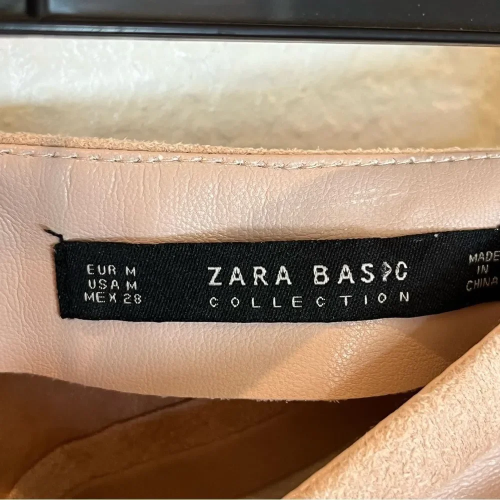 Zara Basic Mixed Faux Leather A-Line Mini Skirt in Soft Pink size Medium